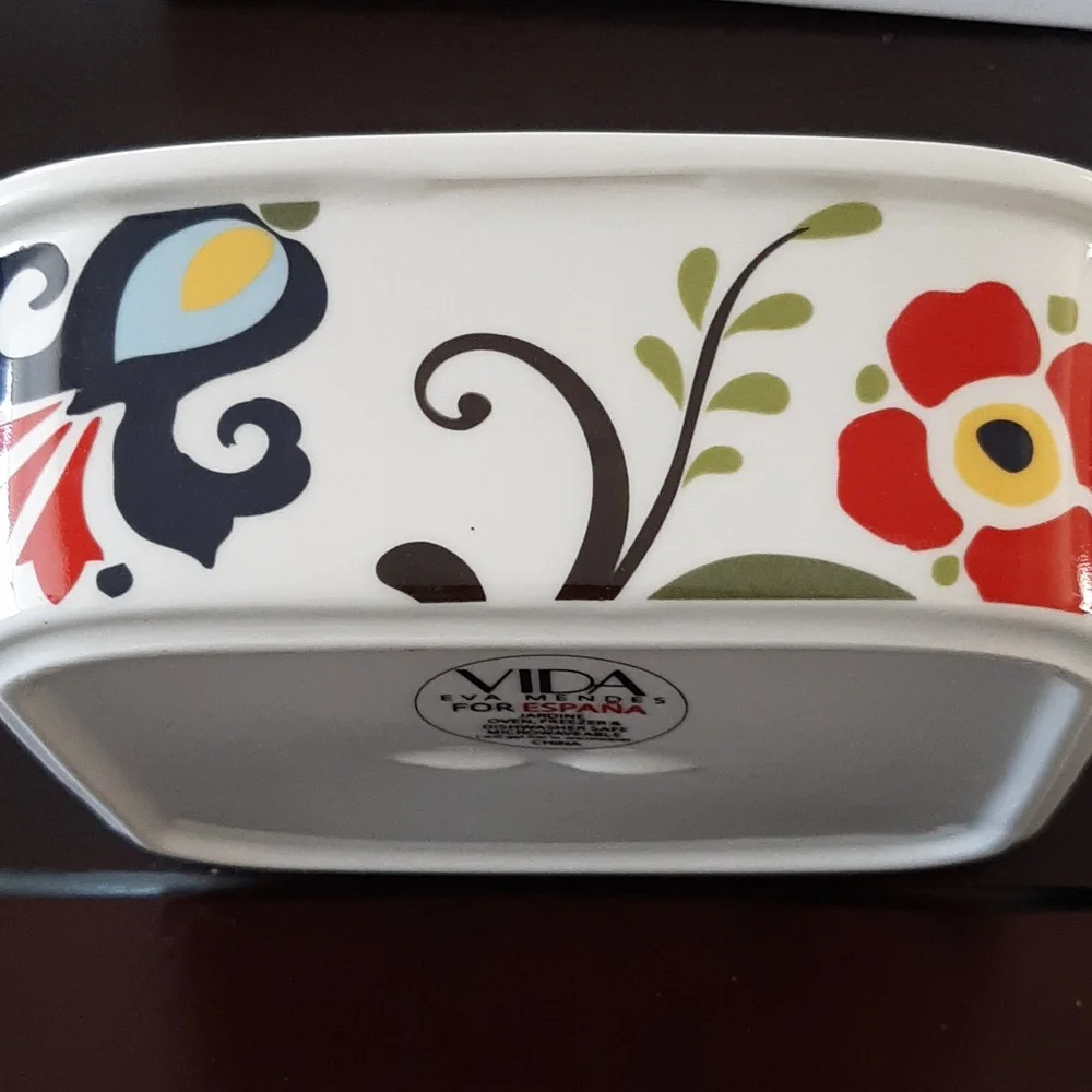 VIDA Eva Mendes Porcelain Container with Red and Black Floral Design